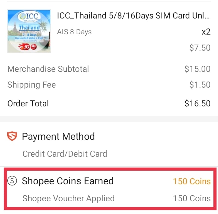 Shopee 10% cashback earned