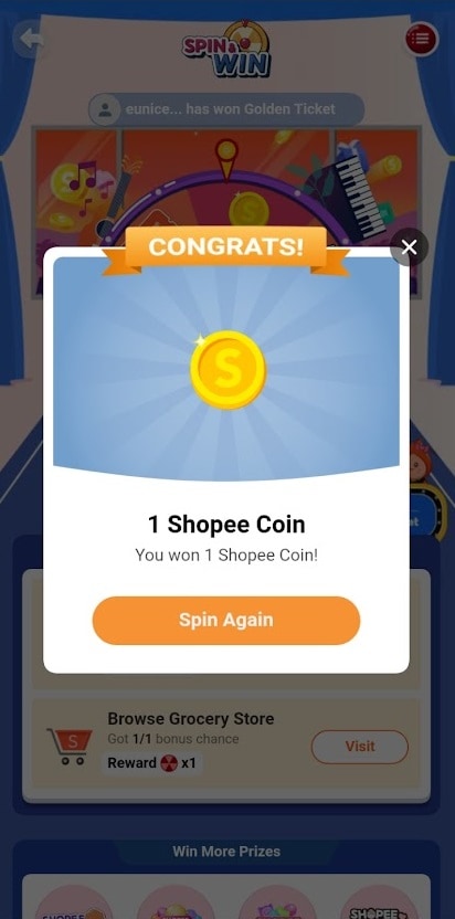 Free Shopee coins from Shopee Spin and Win